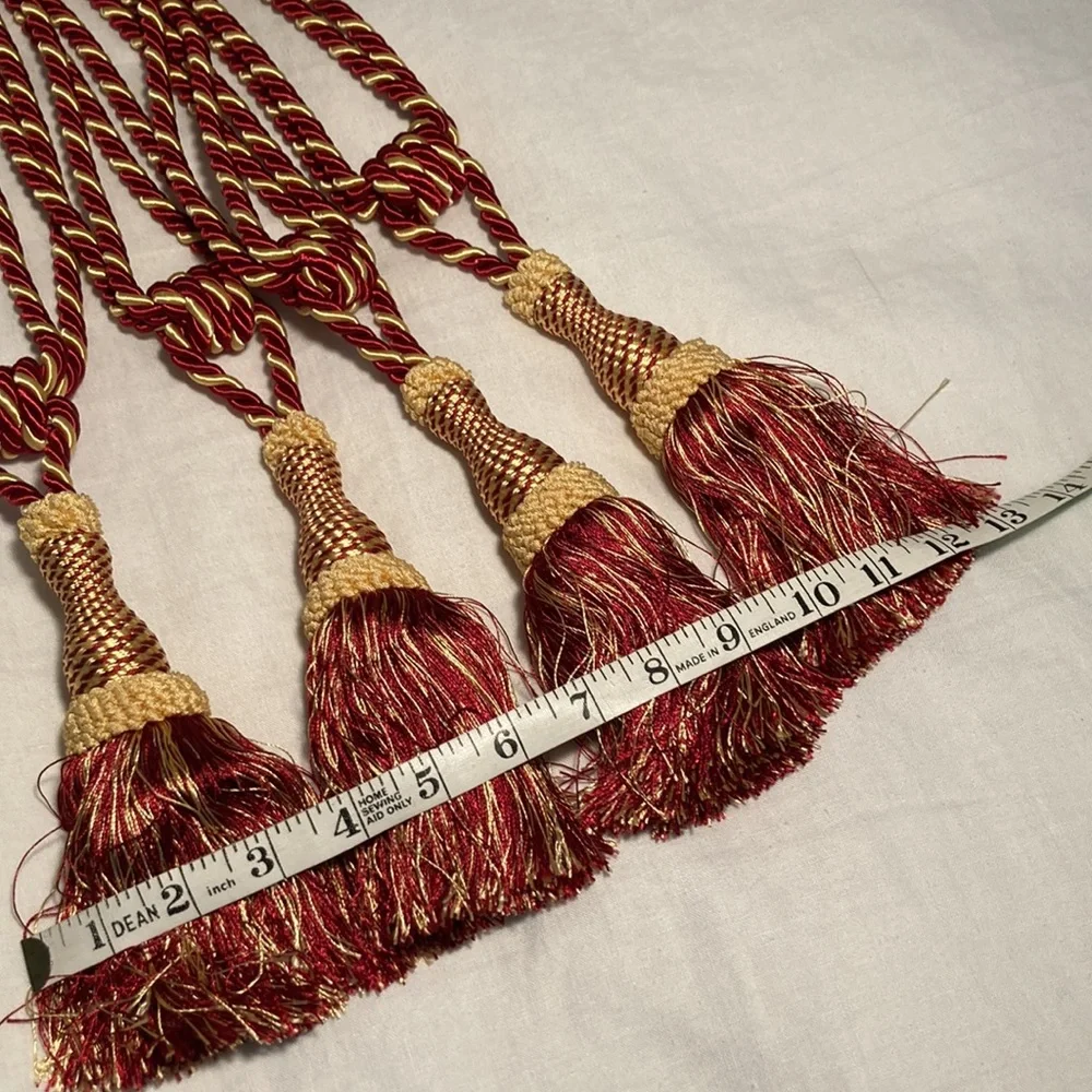 Drapery tie back (4) rope and tassels gold burgundy